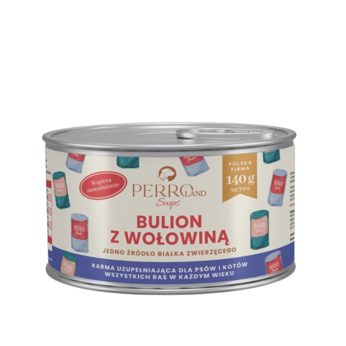 WOW Cat Kawałki wołowiny w sosie 85g PERROLand Soups Bulion z Wołowiną 140 g - zupa dla kota z kawałkami mięsa wołowego w puszce